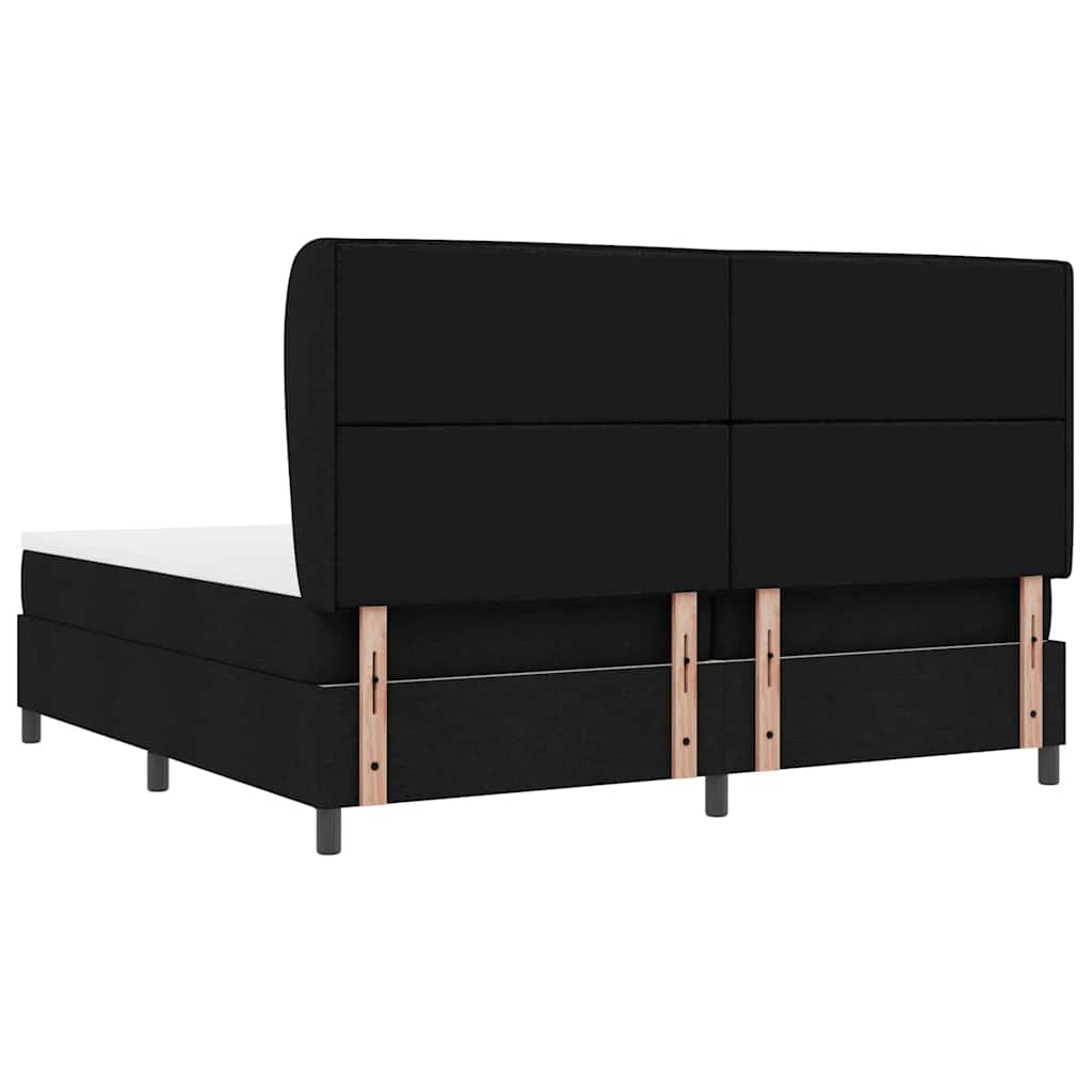 Lit à ressorts avec matelas Noir 200 x 200 cm tissu