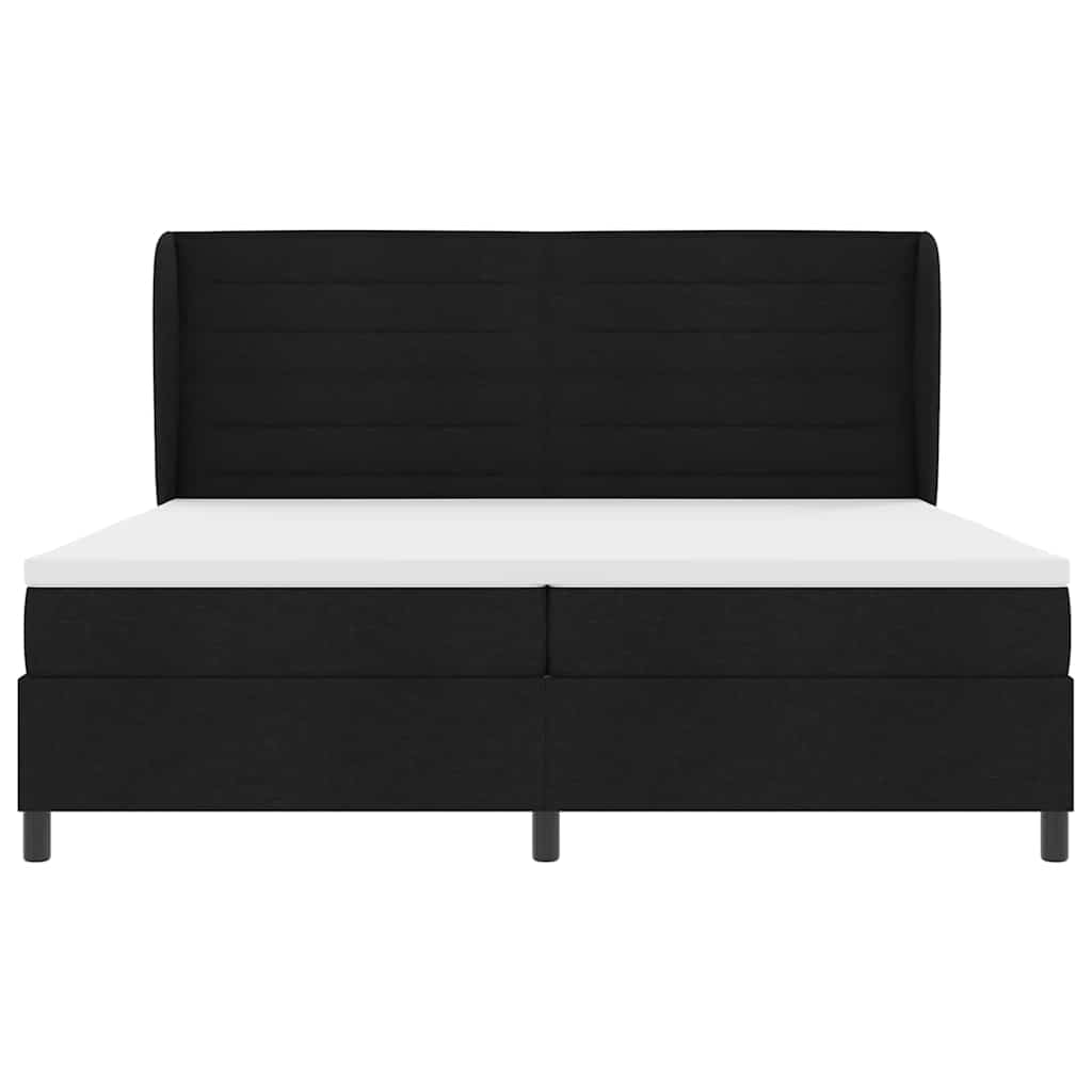 Lit à ressorts avec matelas Noir 200 x 200 cm tissu