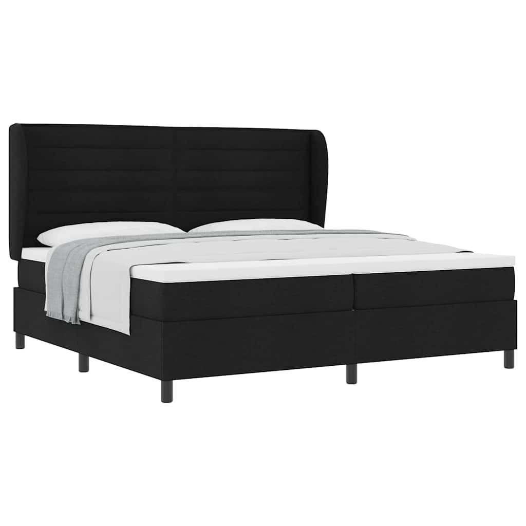Lit à ressorts avec matelas Noir 200 x 200 cm tissu