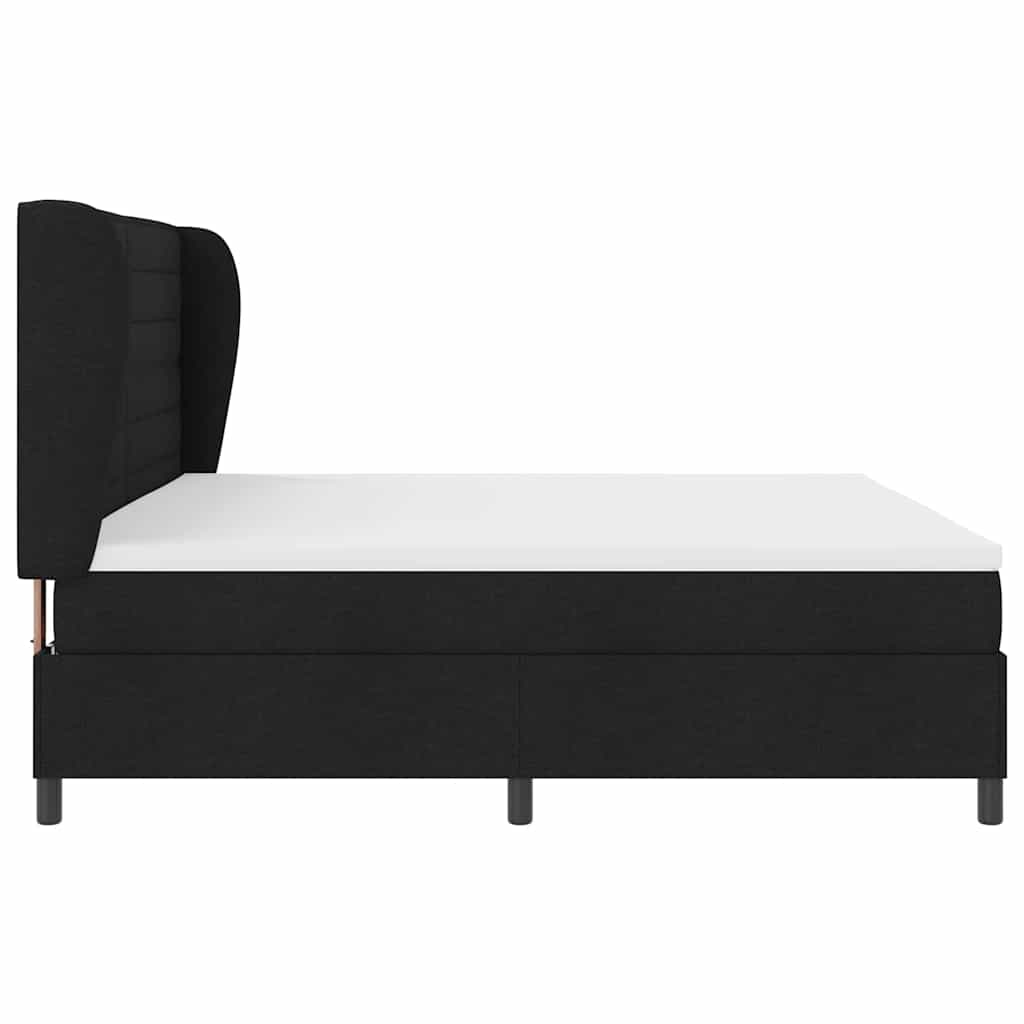 Lit à ressorts avec matelas Noir 200 x 200 cm tissu