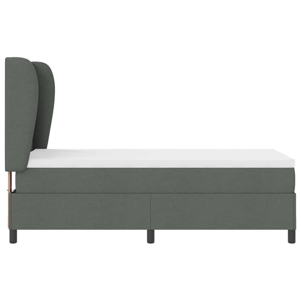 Lit à ressorts avec tête de lit Gris foncé 90 x 190 cm tissu