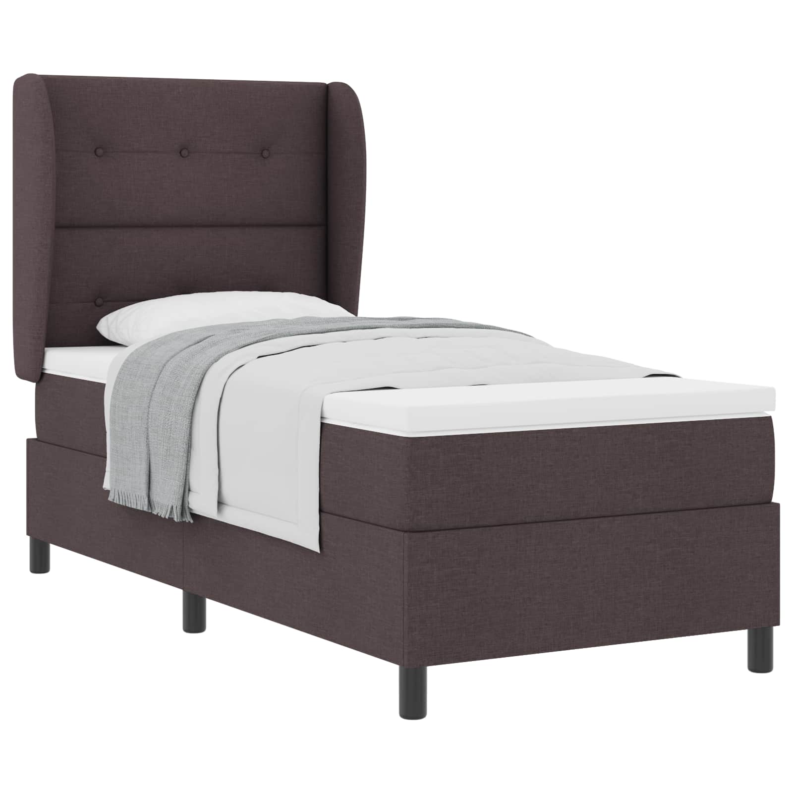 Lit à ressorts avec tête de lit Marron foncé 90 x 190 cm tissu