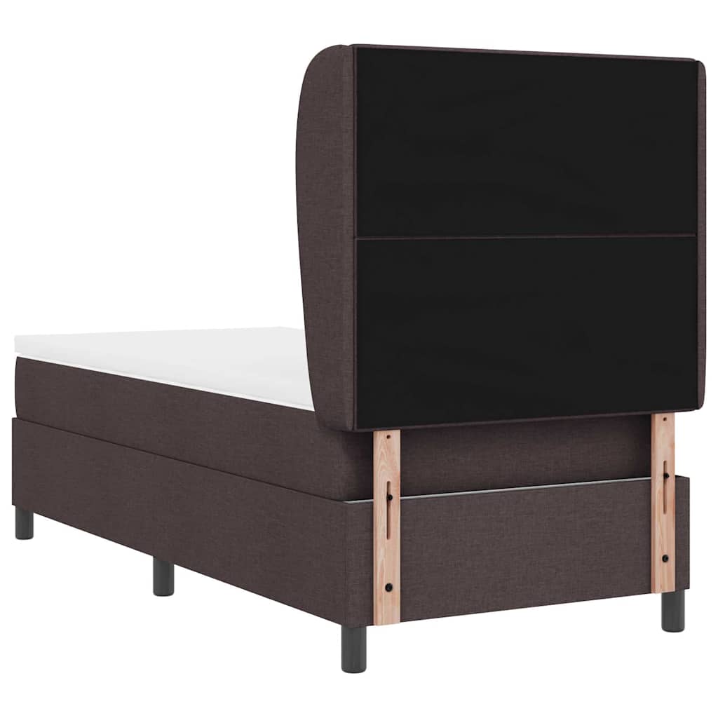 Lit à ressorts avec tête de lit Marron foncé 90 x 190 cm tissu