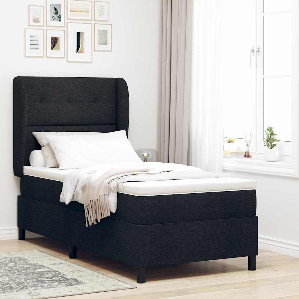 Lit à ressorts avec matelas Noir 90 x 200 cm tissu - XIOS