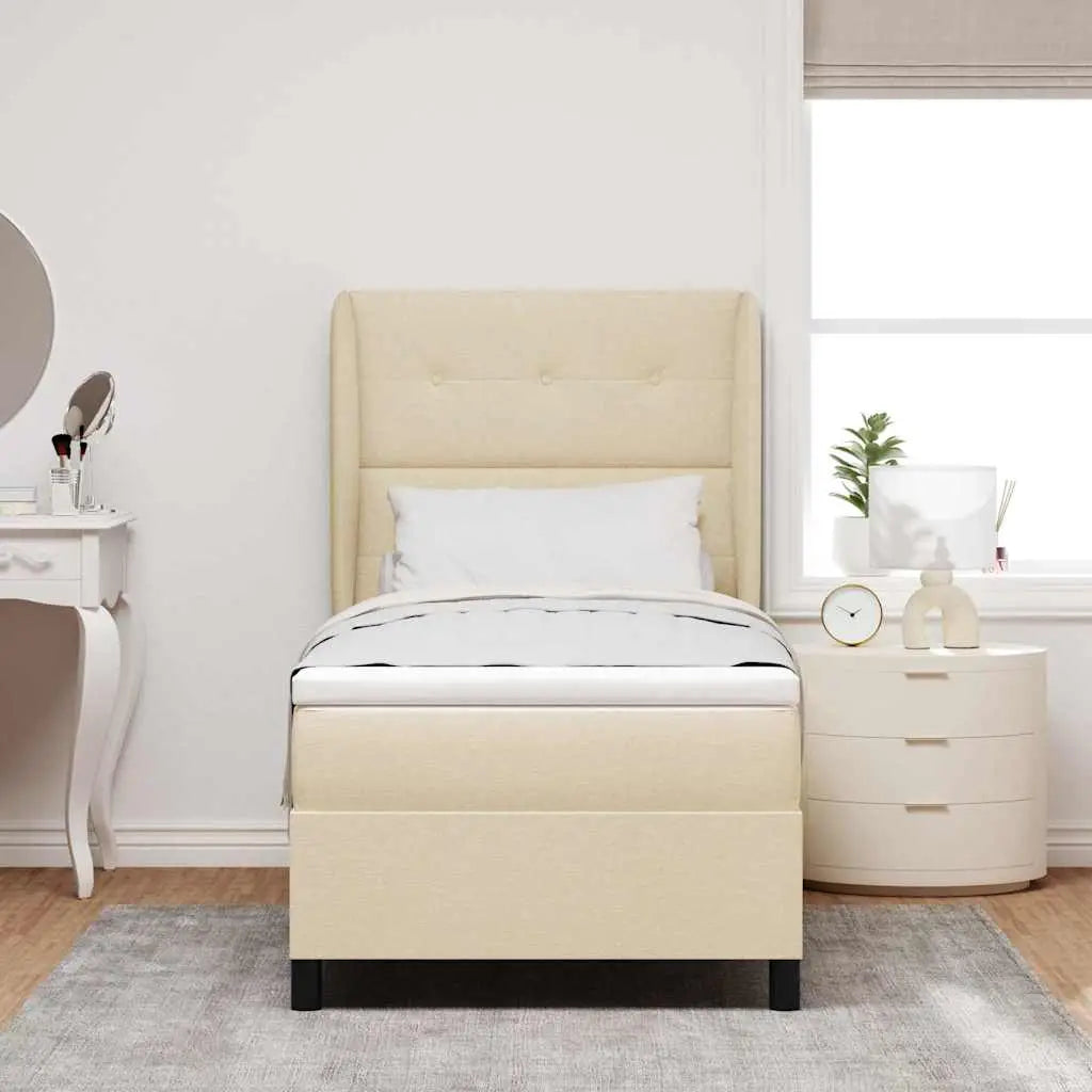 Lit à ressorts avec tête de lit Crème 90 x 200 cm tissu - XIOS
