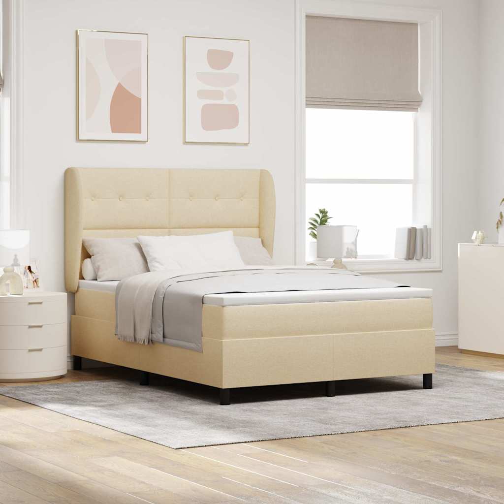 Lit à ressorts avec tête de lit Crème 140 x 190 cm tissu - XIOS