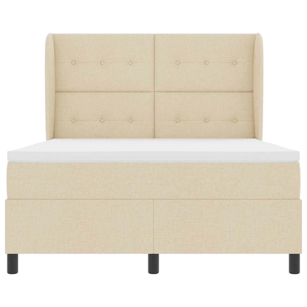 Lit à ressorts avec tête de lit Crème 140 x 190 cm tissu