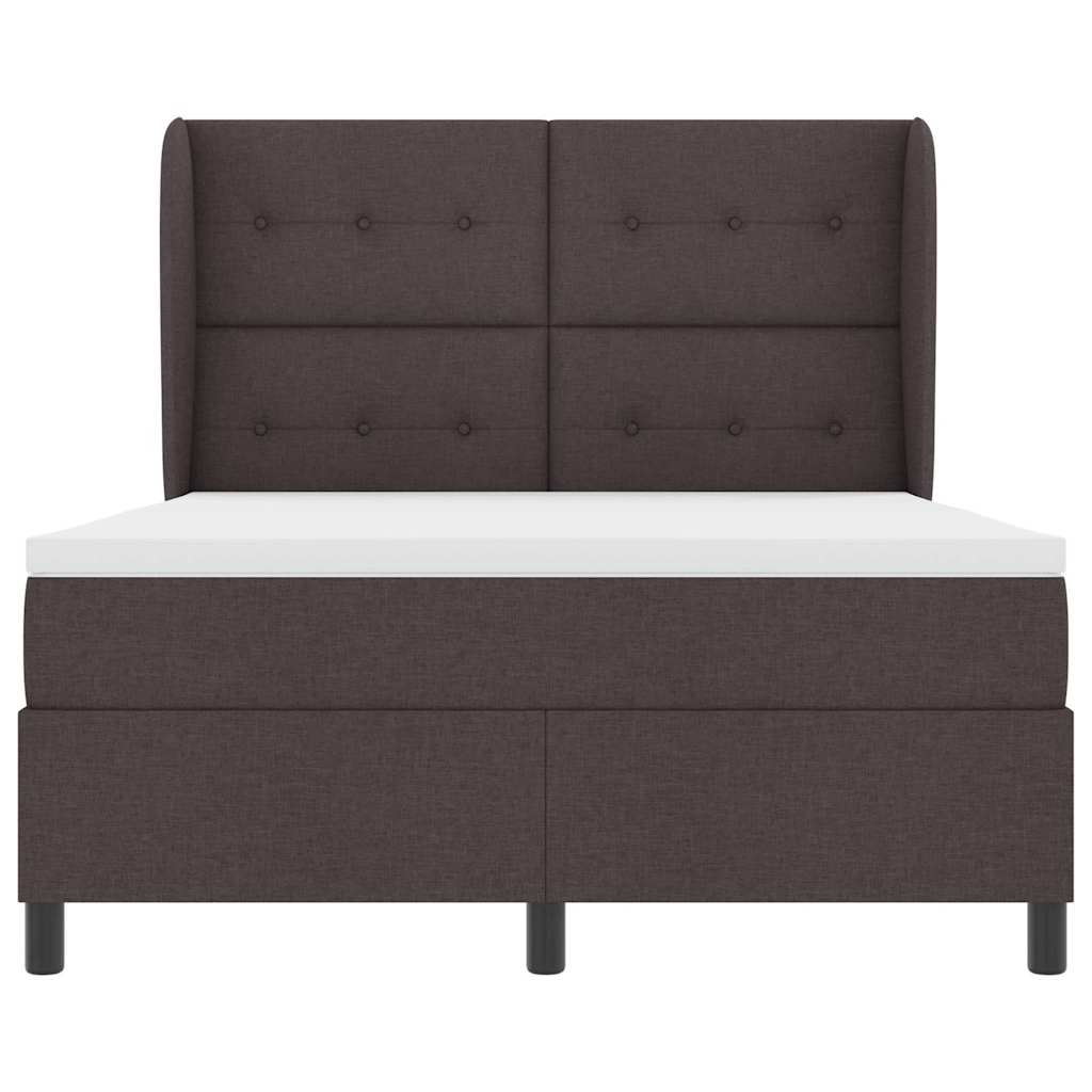 Lit à ressorts avec tête de lit Marron foncé 140 x 200 cm tissu