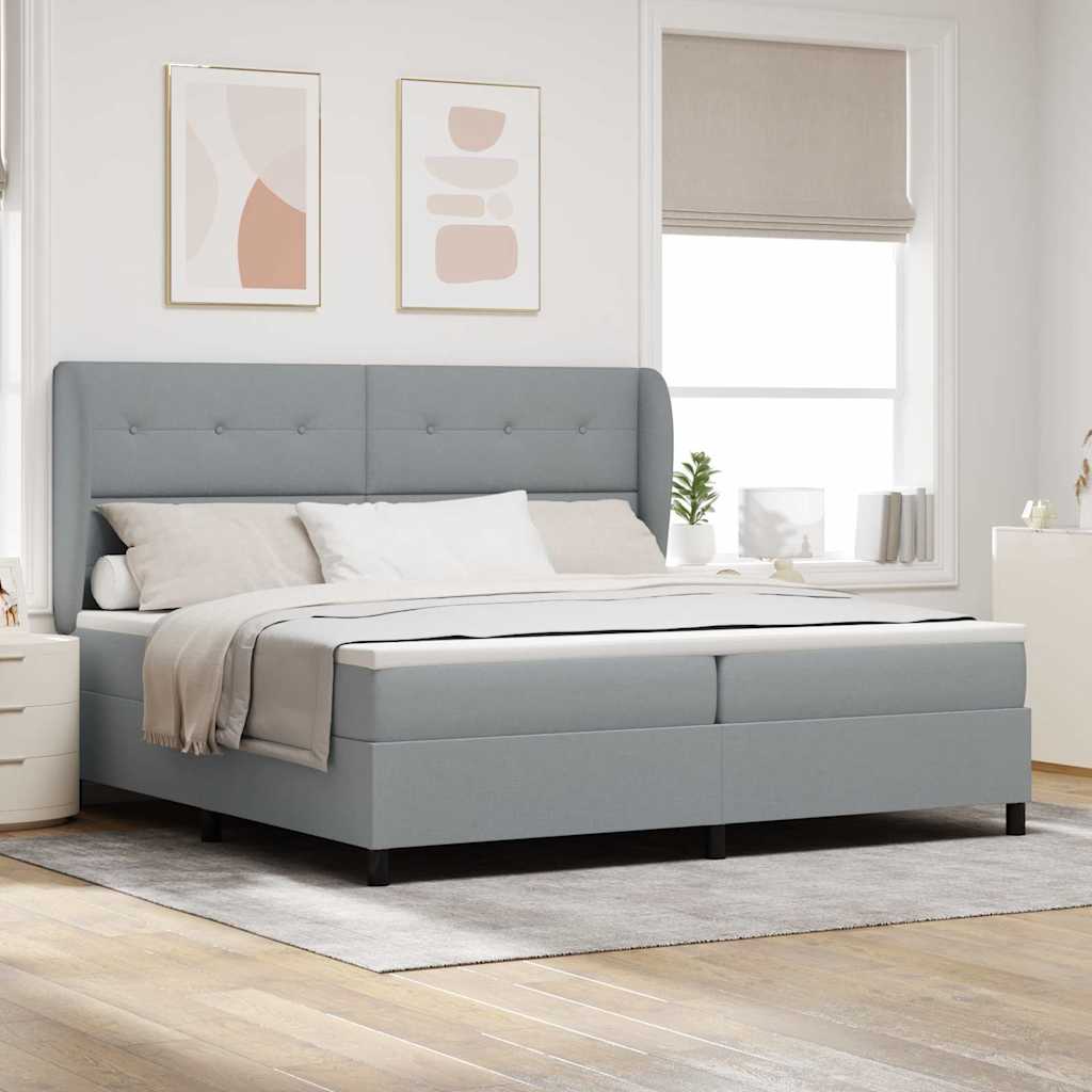 Lit à ressorts avec matelas Gris clair 200 x 200 cm tissu
