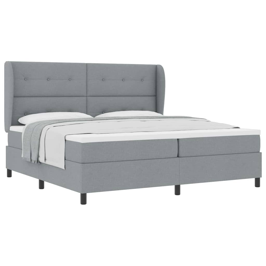 Lit à ressorts avec matelas Gris clair 200 x 200 cm tissu