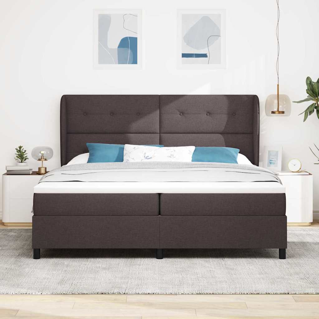 Lit à ressorts avec matelas Marron foncé 200 x 200 cm tissu - XIOS