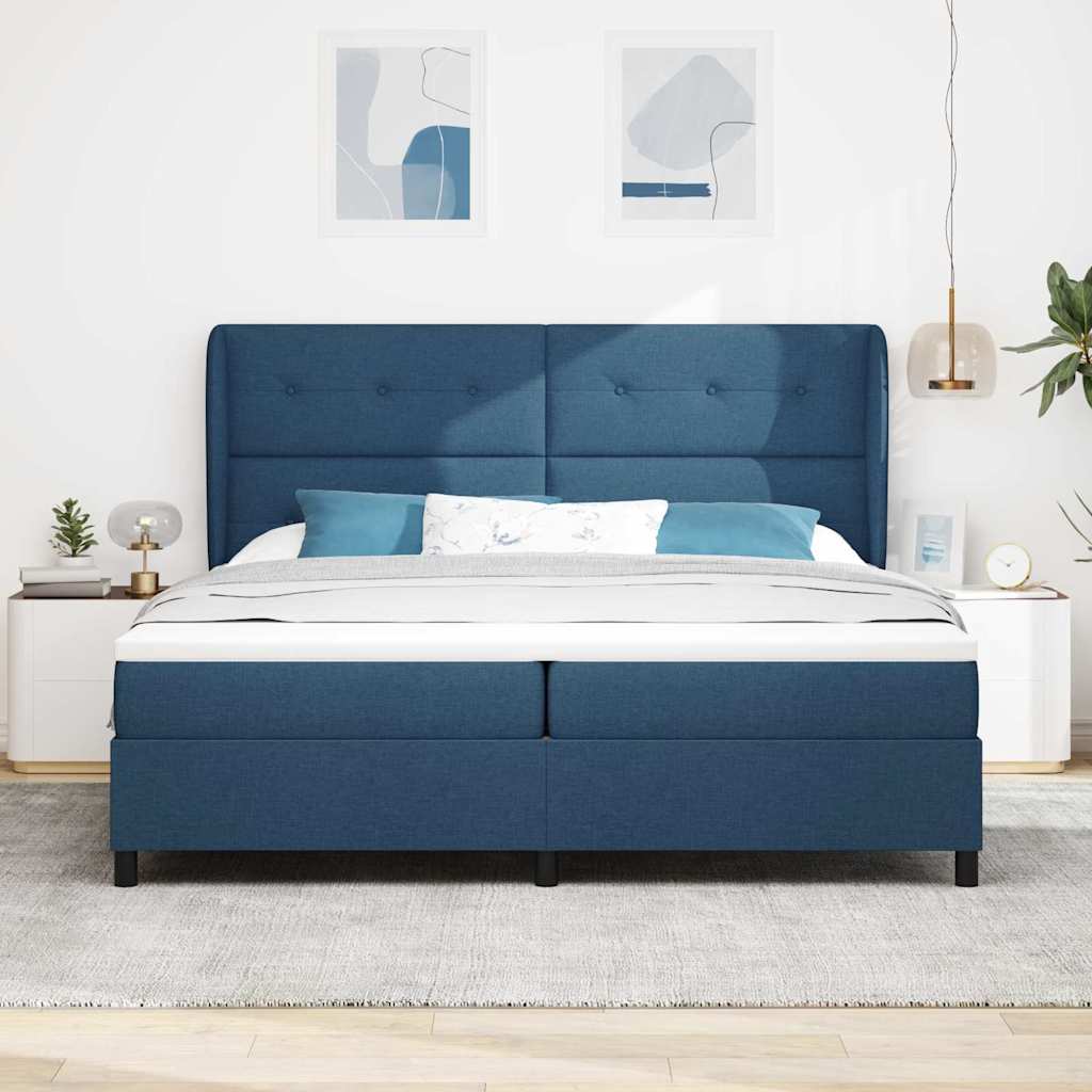 Lit à ressorts avec matelas Bleu 200 x 200 cm tissu - XIOS