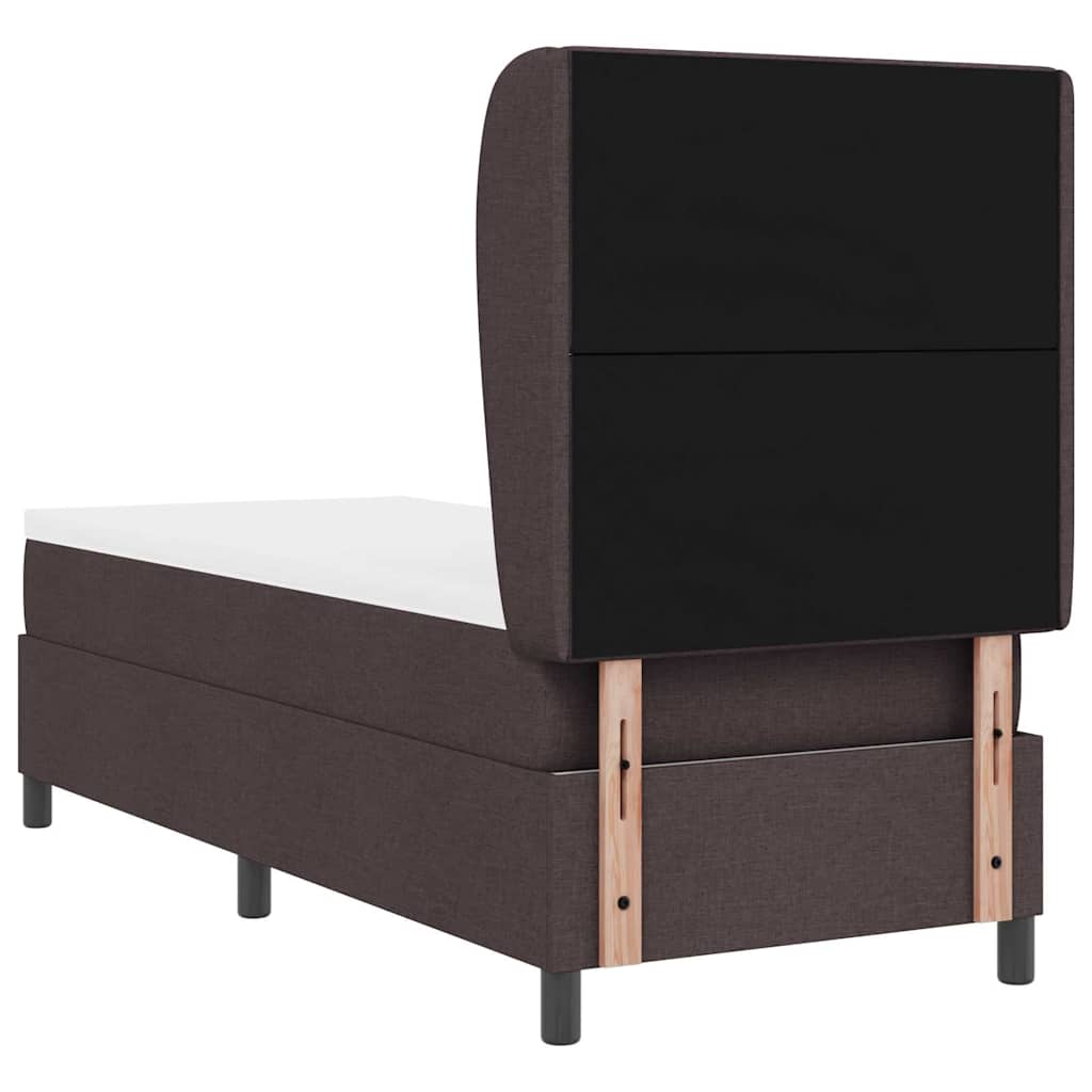 Lit à ressorts avec tête de lit Marron foncé 80 x 200 cm tissu