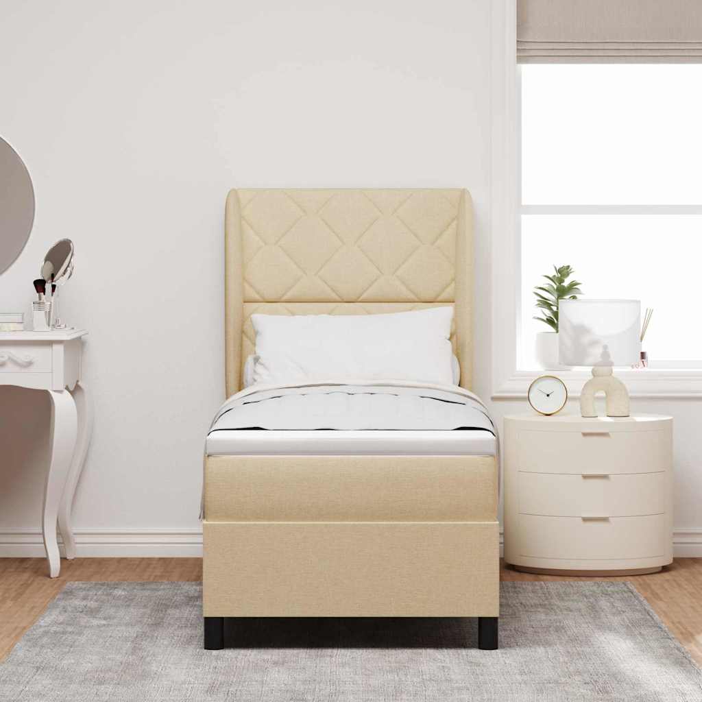 Lit à ressorts avec coussin Crème 80 x 200 cm tissu