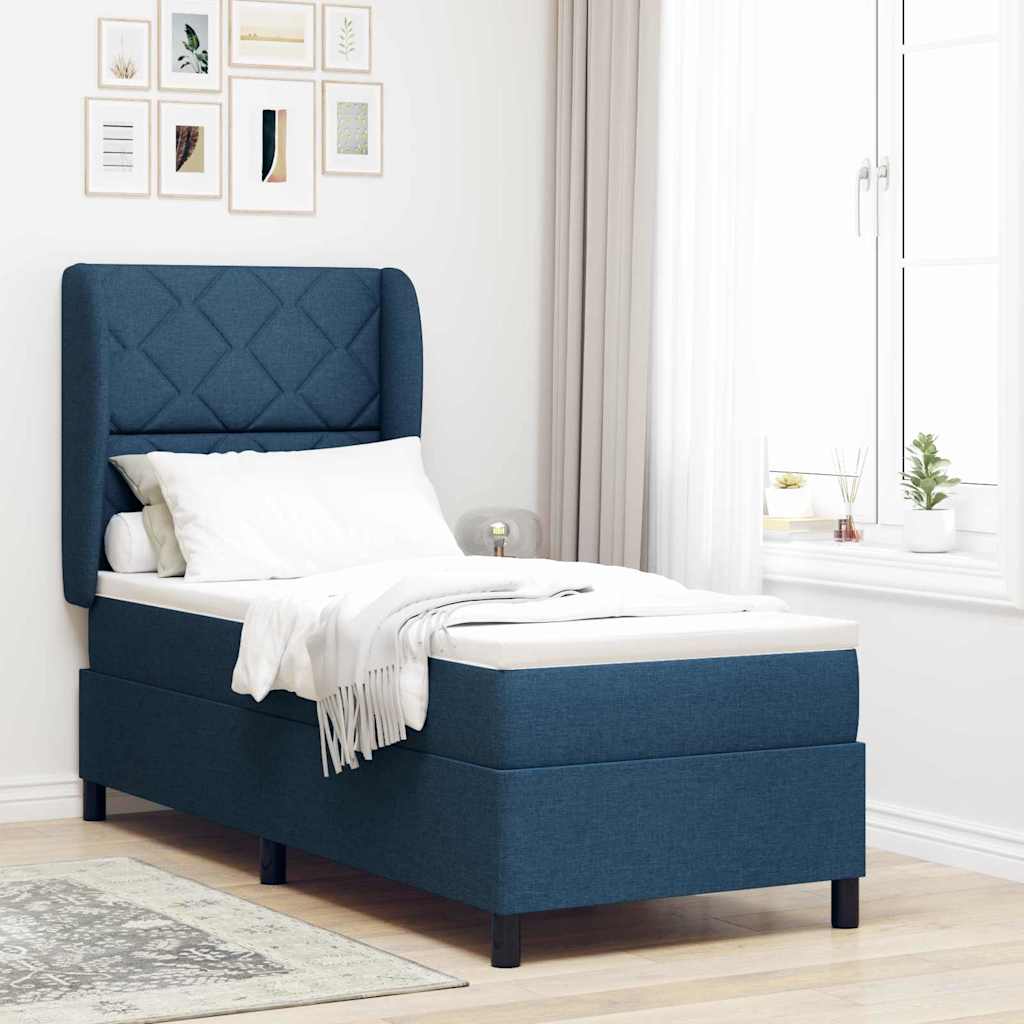 Lit à ressorts avec matelas Bleu 80 x 200 cm tissu - XIOS