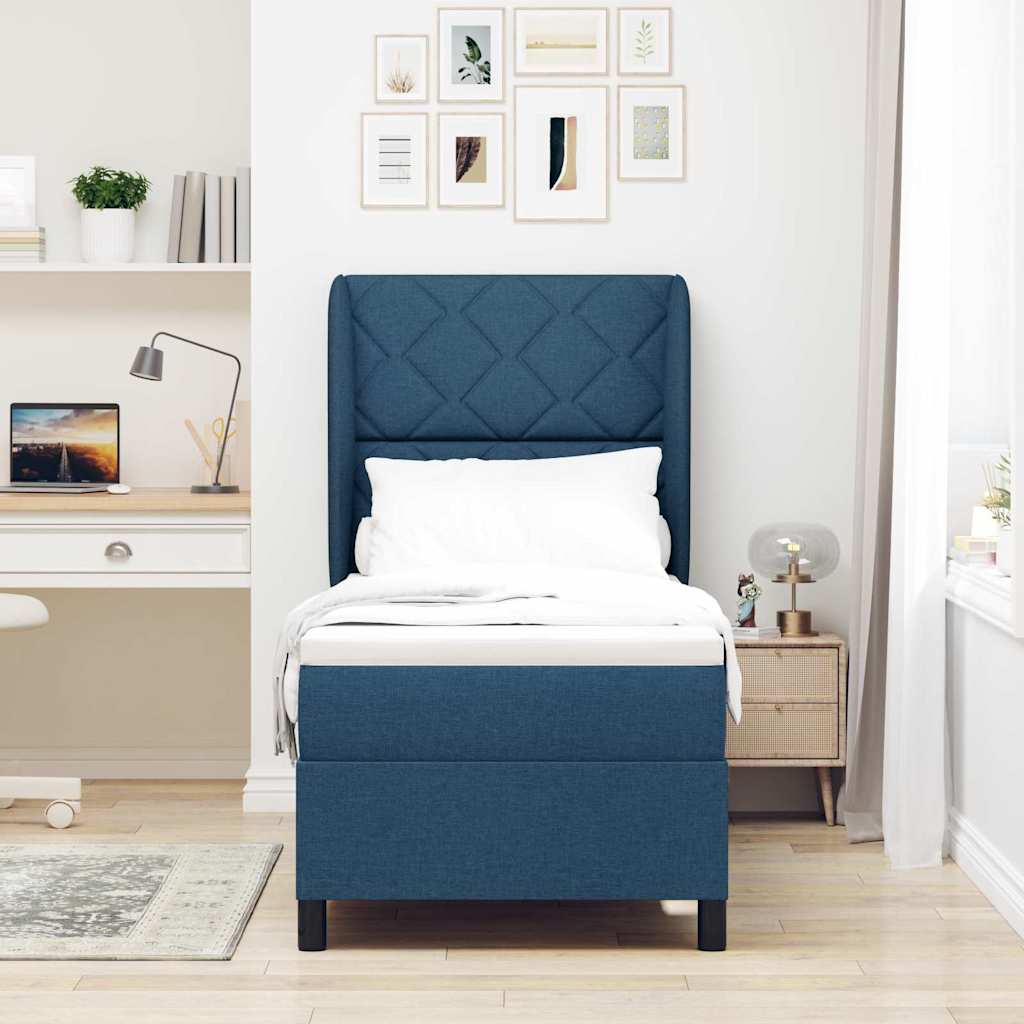 Lit à ressorts avec matelas Bleu 80 x 200 cm tissu - XIOS