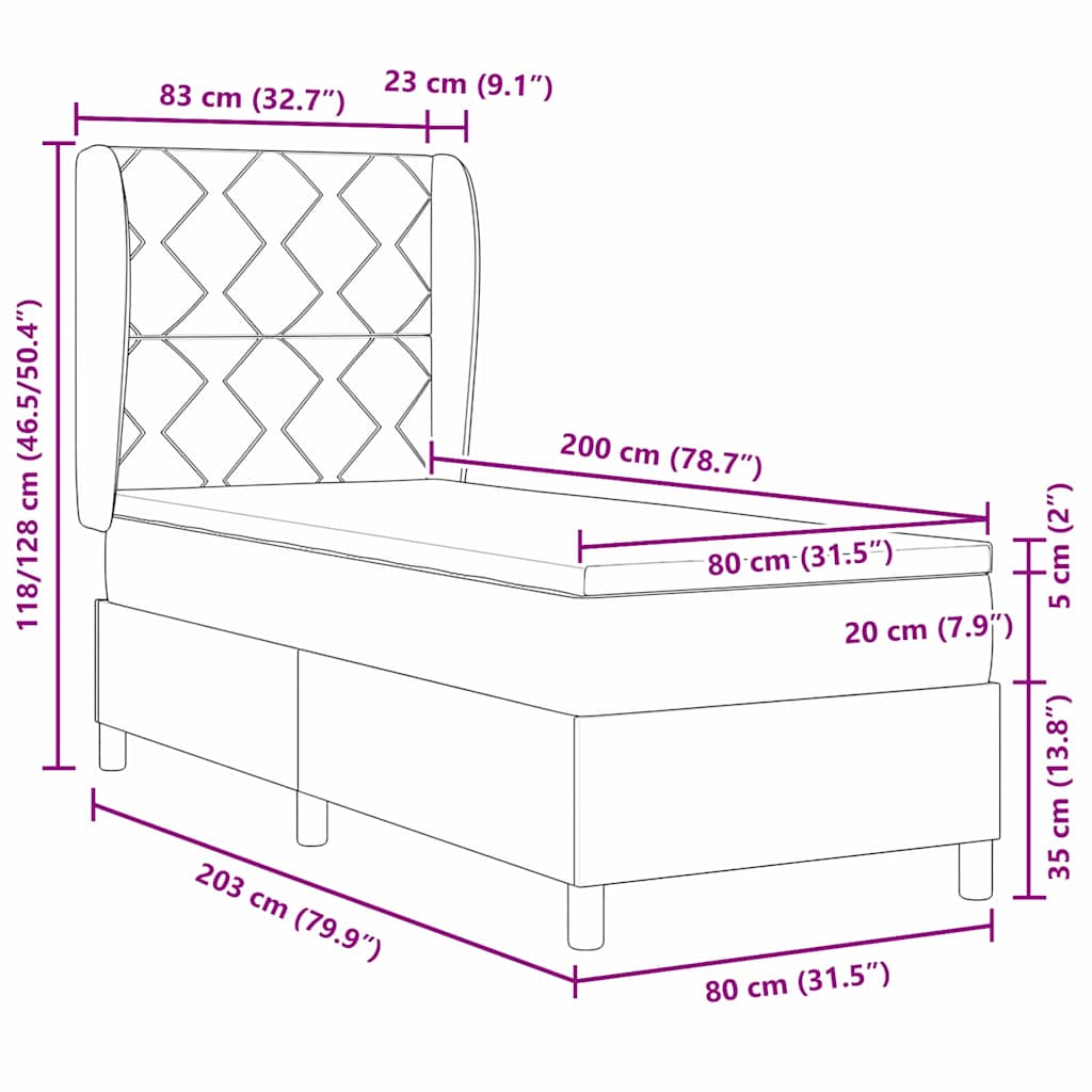 Lit à ressorts avec matelas Bleu 80 x 200 cm tissu - XIOS