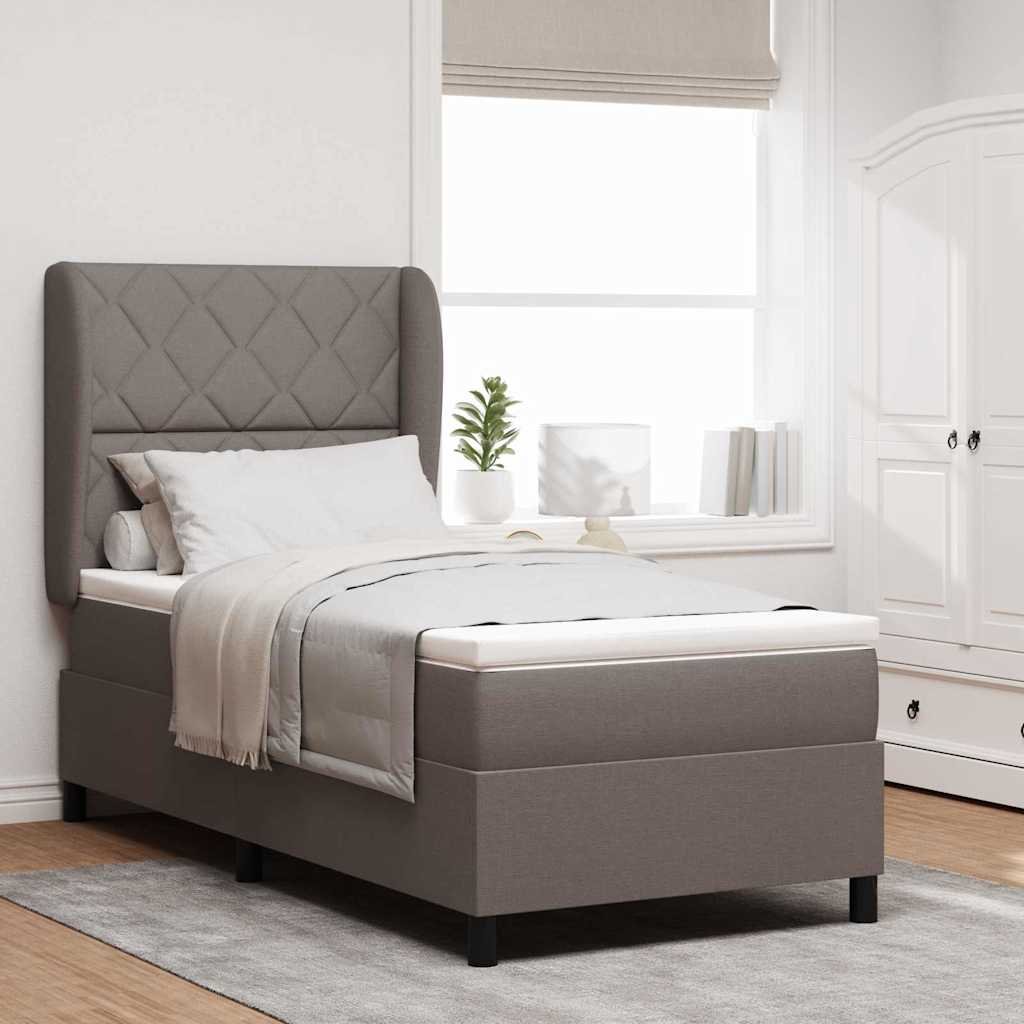 Lit à ressorts avec matelas Taupe 90 x 200 cm tissu - XIOS