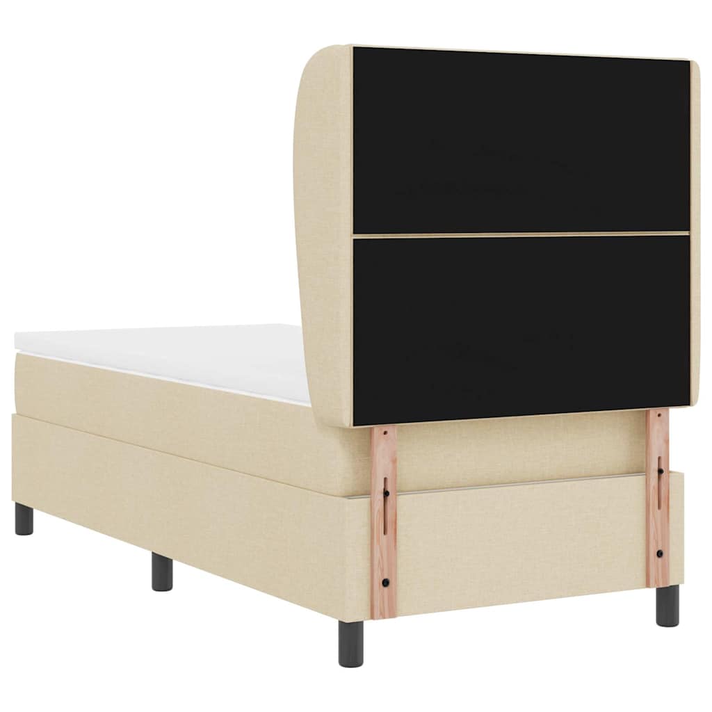 Lit à ressorts avec tête de lit Crème 100 x 200 cm tissu