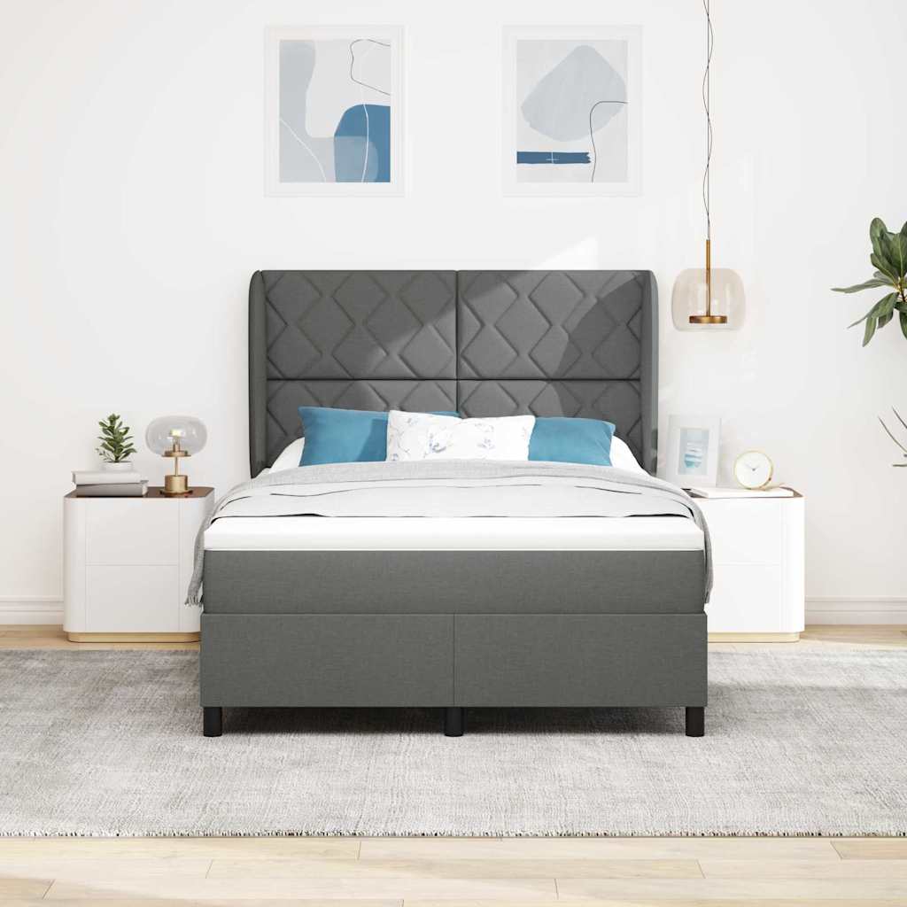 Lit à ressorts avec matelas Gris foncé 140 x 190 cm tissu