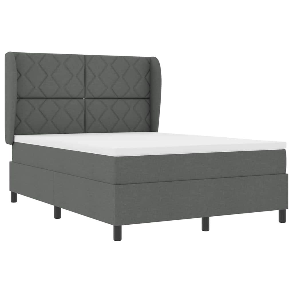 Lit à ressorts avec matelas Gris foncé 140 x 190 cm tissu