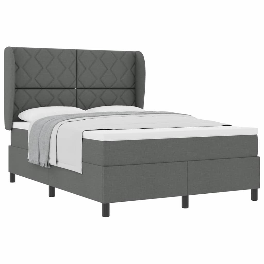 Lit à ressorts avec matelas Gris foncé 140 x 190 cm tissu