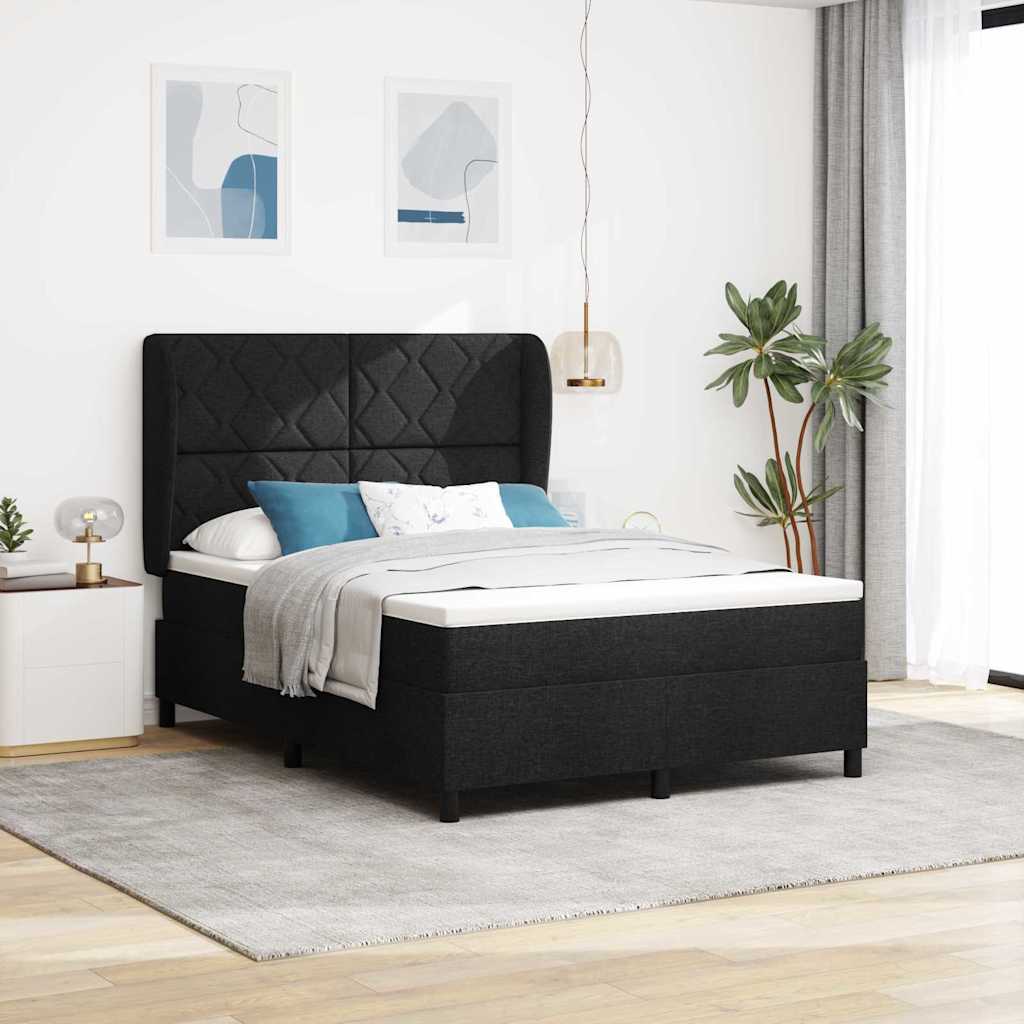 Lit à ressorts avec matelas Noir 140 x 190 cm tissu