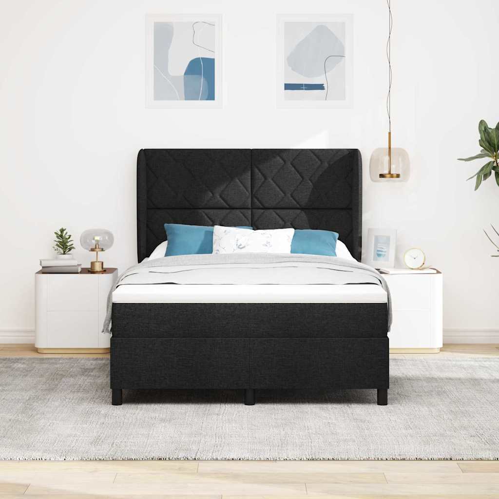 Lit à ressorts avec matelas Noir 140 x 190 cm tissu
