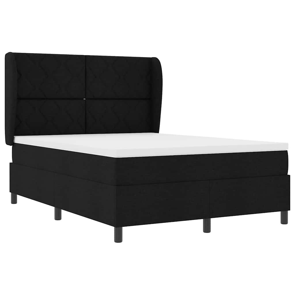 Lit à ressorts avec matelas Noir 140 x 190 cm tissu