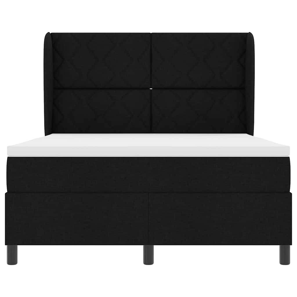 Lit à ressorts avec matelas Noir 140 x 190 cm tissu