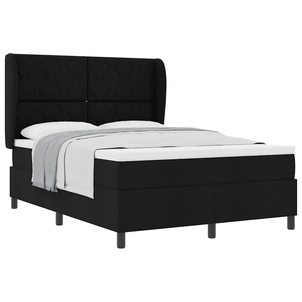 Lit à ressorts avec matelas Noir 140 x 190 cm tissu