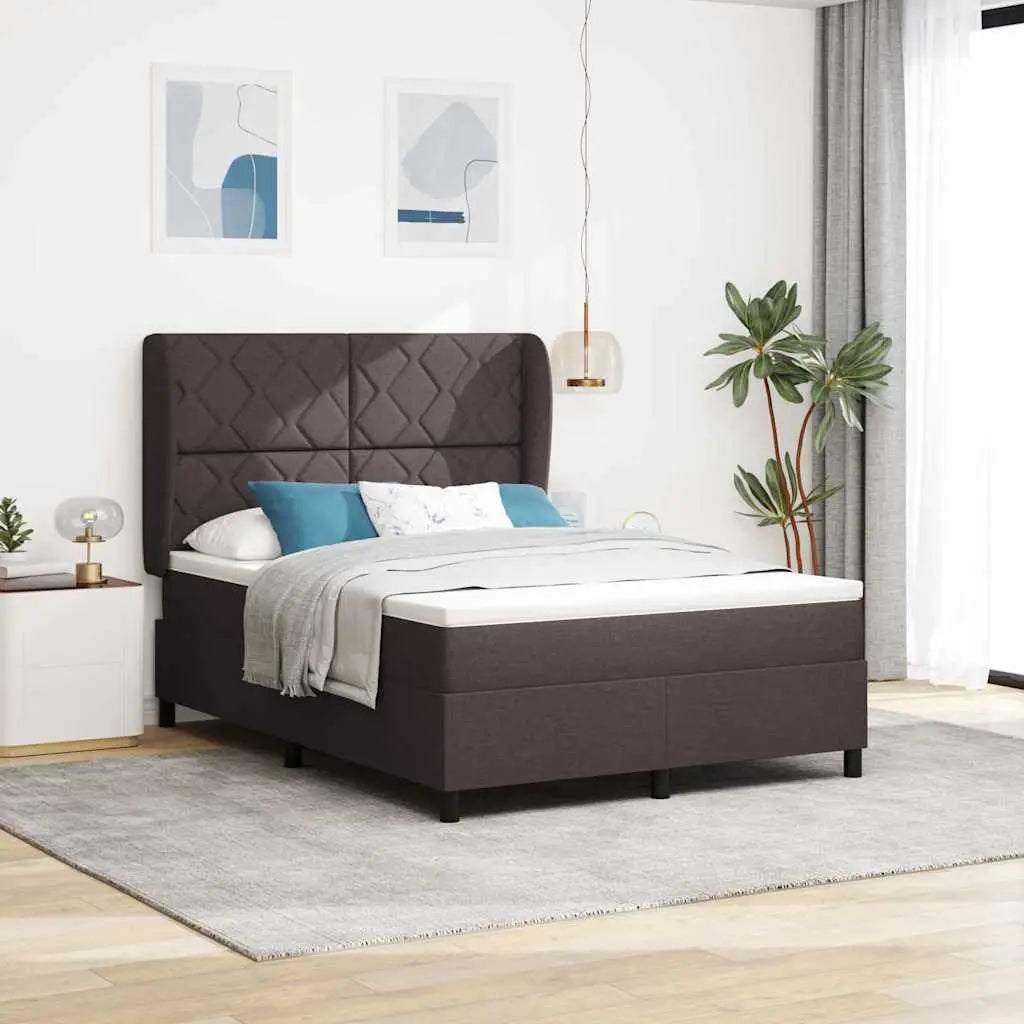 Lit à ressorts avec tête de lit Marron foncé 160 x 200 cm tissu - XIOS
