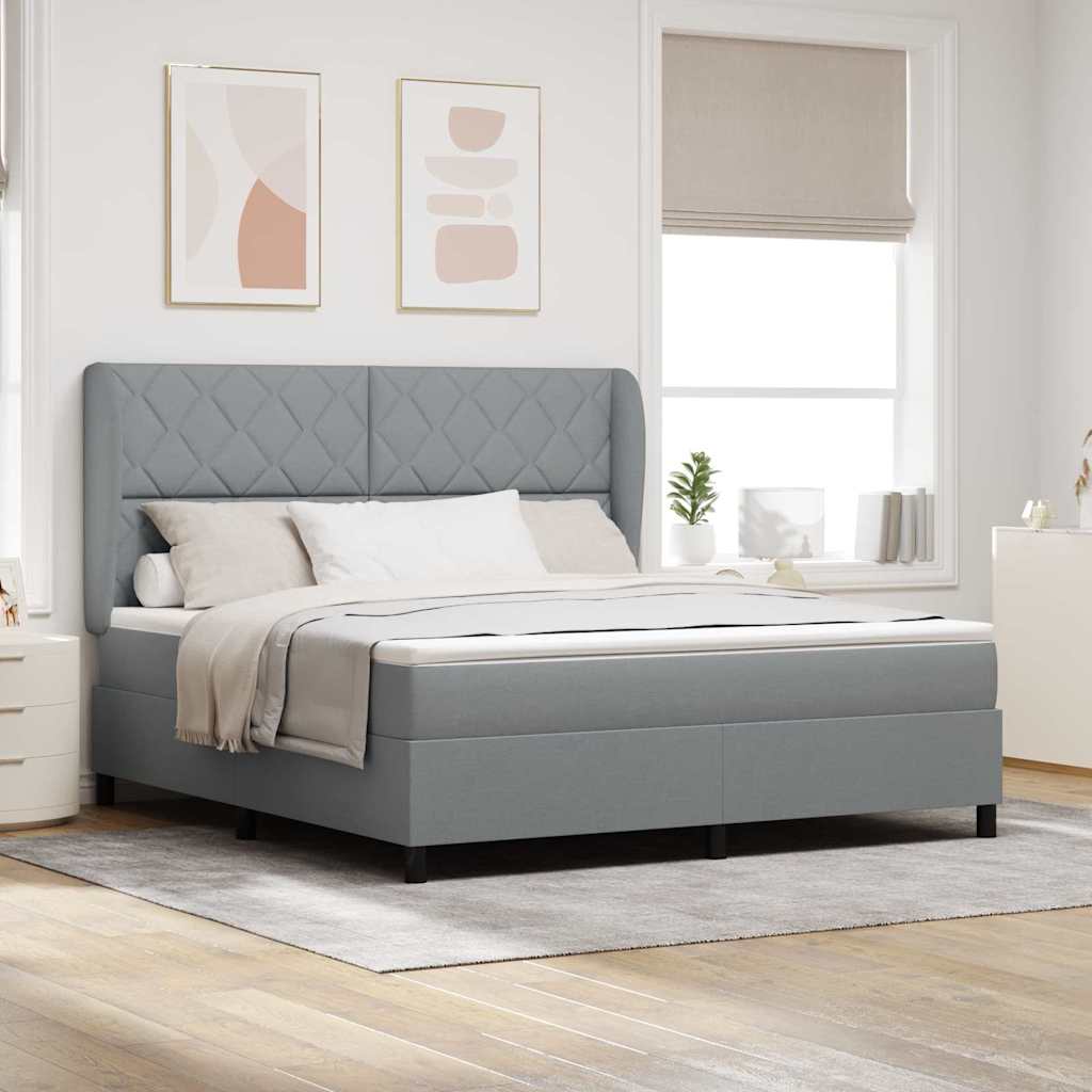 Lit à ressorts avec matelas Gris clair 180 x 200 cm tissu