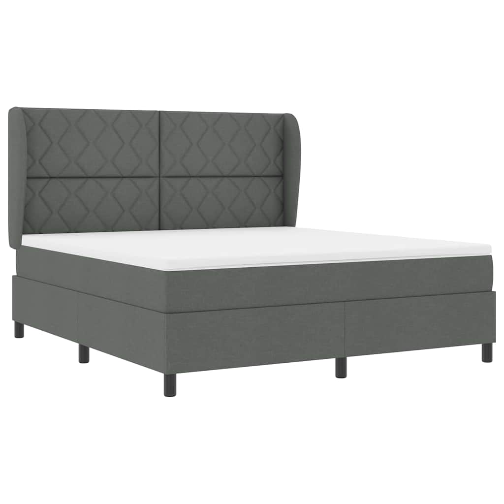 Lit à ressorts avec matelas Gris foncé 180 x 200 cm tissu