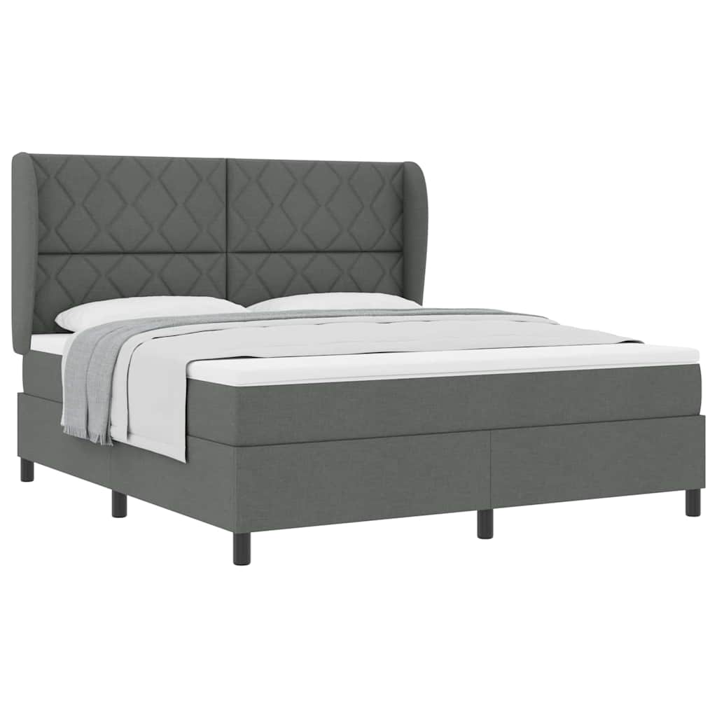 Lit à ressorts avec matelas Gris foncé 180 x 200 cm tissu