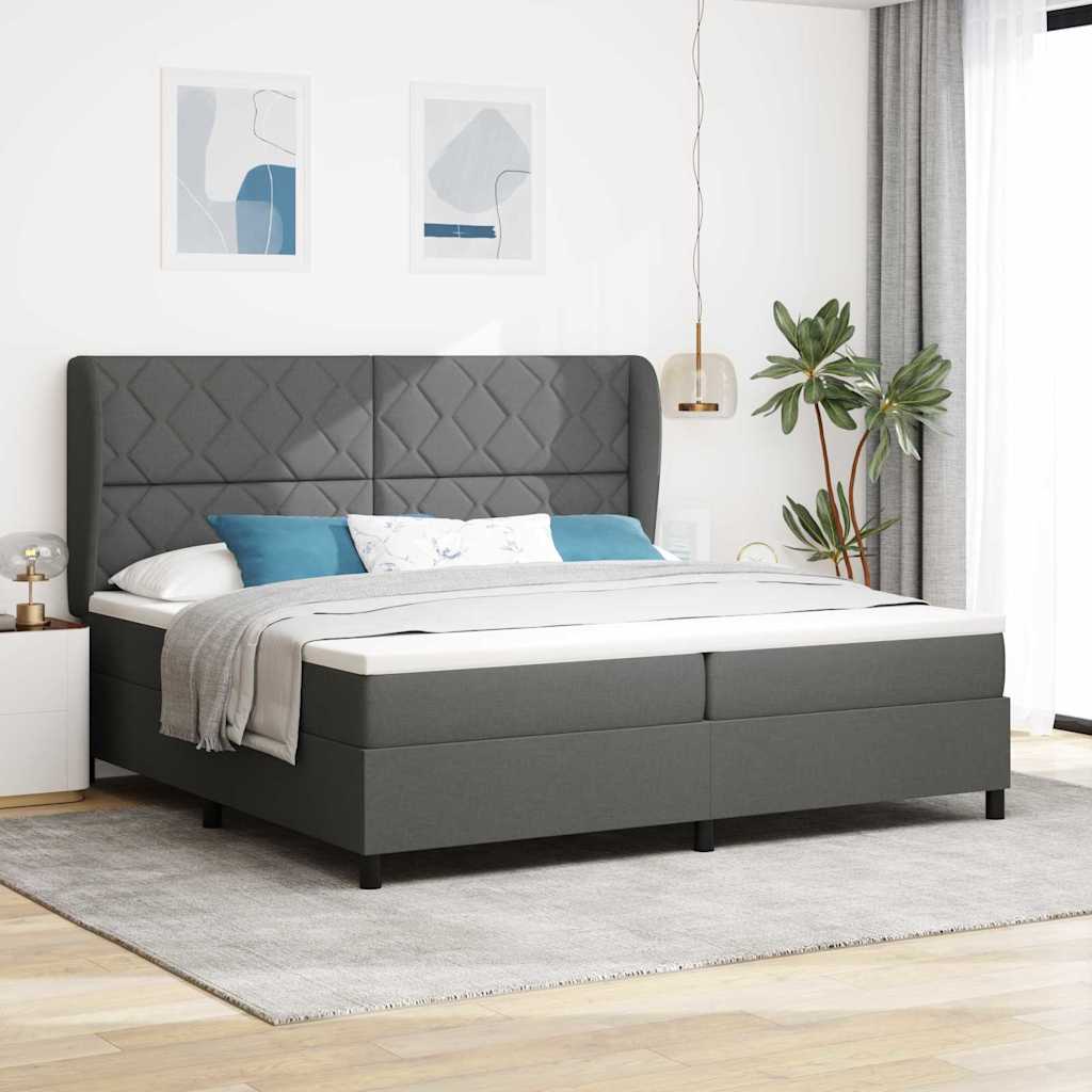 Lit à ressorts avec matelas Gris foncé 200 x 200 cm tissu