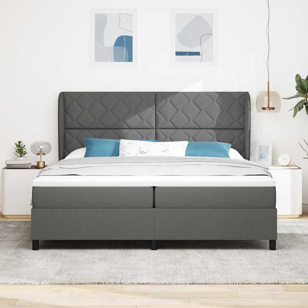 Lit à ressorts avec matelas Gris foncé 200 x 200 cm tissu