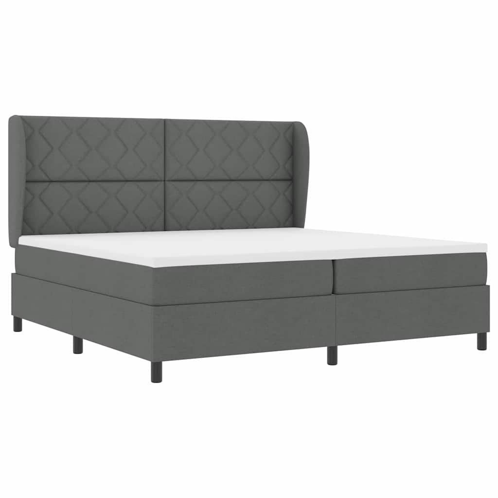 Lit à ressorts avec matelas Gris foncé 200 x 200 cm tissu
