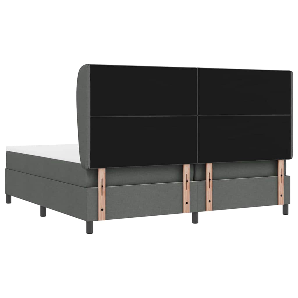 Lit à ressorts avec matelas Gris foncé 200 x 200 cm tissu