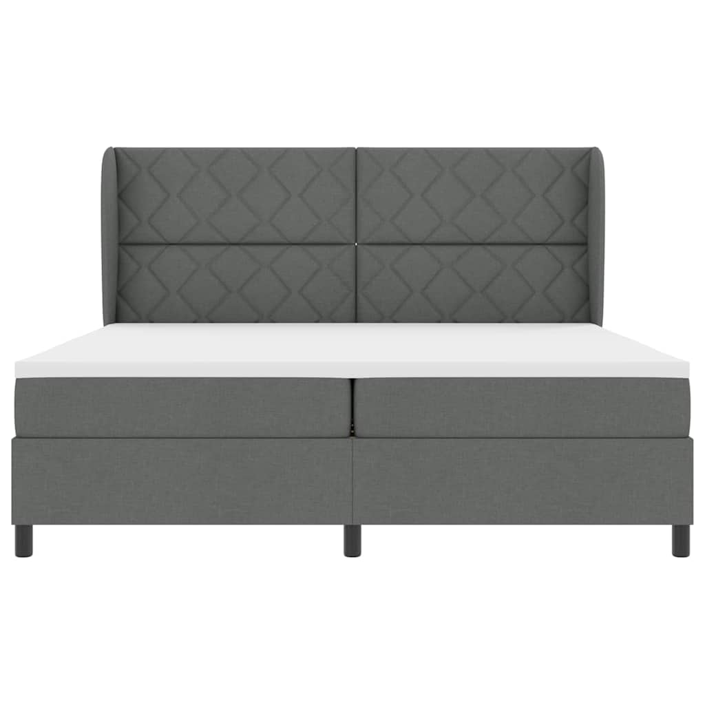 Lit à ressorts avec matelas Gris foncé 200 x 200 cm tissu