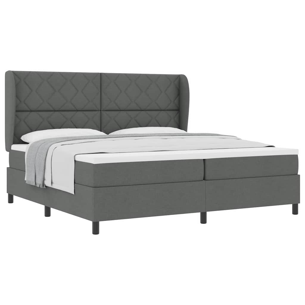 Lit à ressorts avec matelas Gris foncé 200 x 200 cm tissu