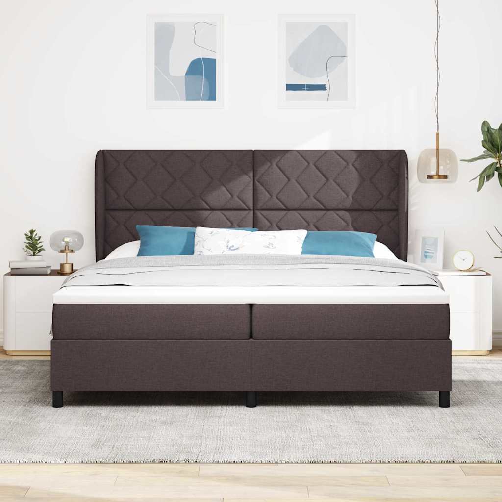 Lit à ressorts avec matelas Marron foncé 200 x 200 cm tissu
