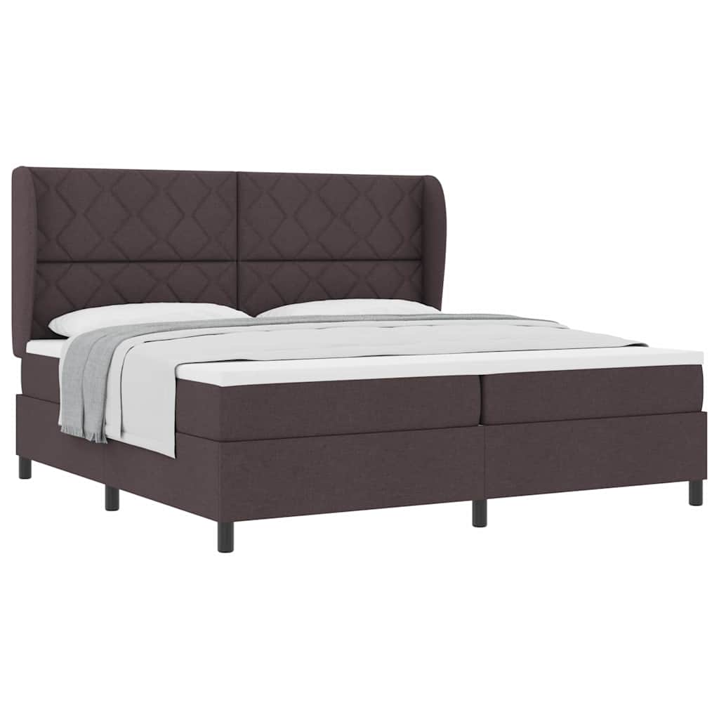 Lit à ressorts avec matelas Marron foncé 200 x 200 cm tissu