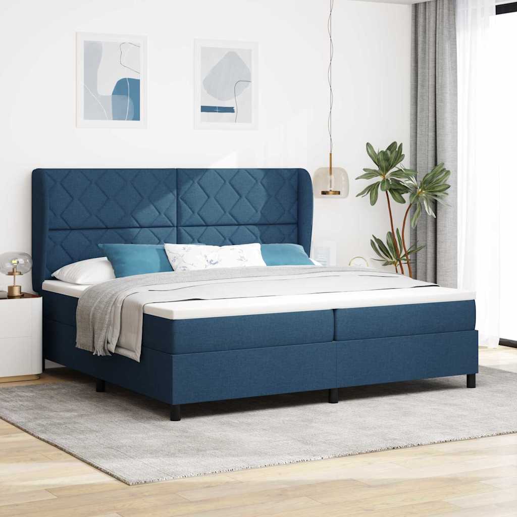 Lit à ressorts avec matelas Bleu 200 x 200 cm tissu