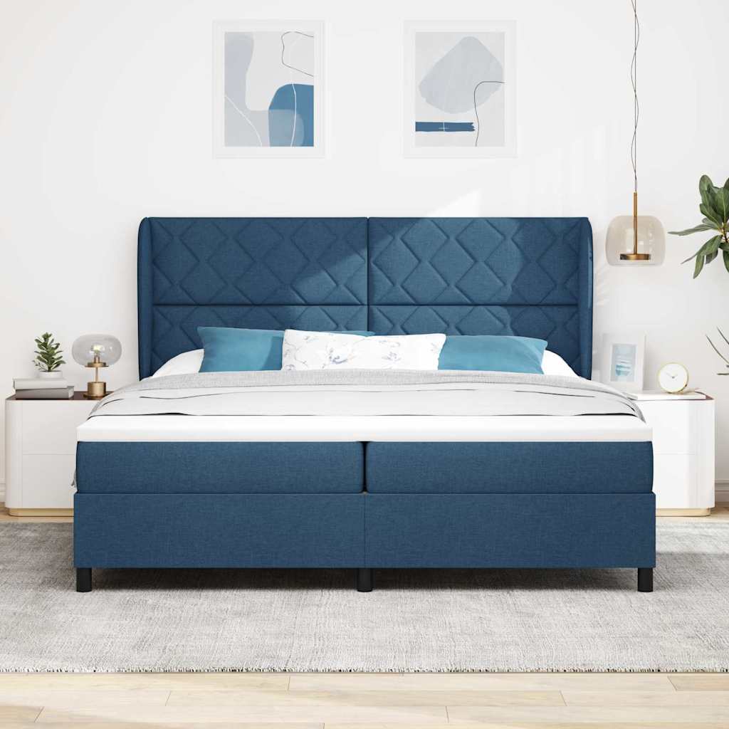 Lit à ressorts avec matelas Bleu 200 x 200 cm tissu