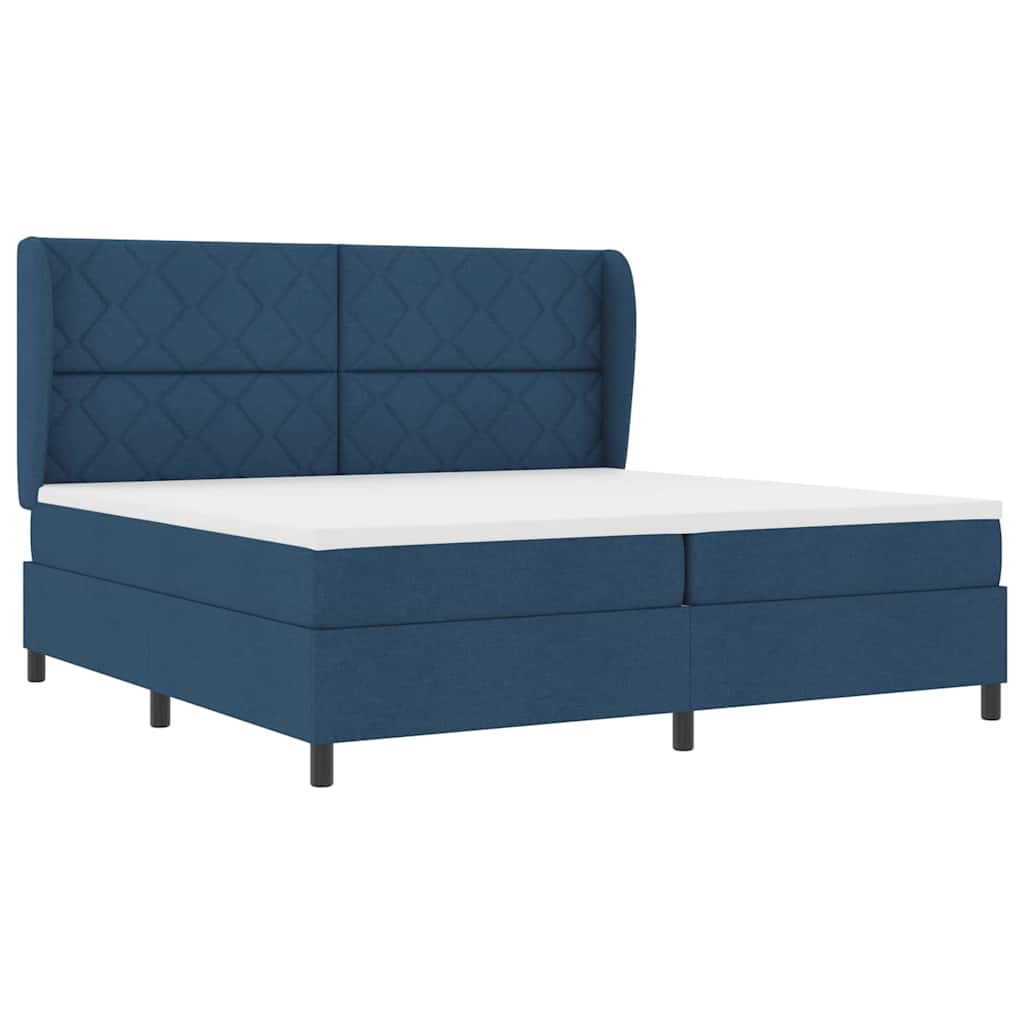 Lit à ressorts avec matelas Bleu 200 x 200 cm tissu