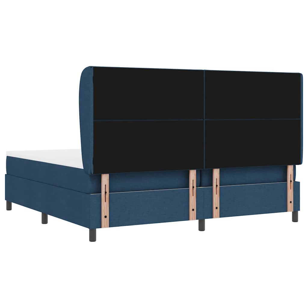 Lit à ressorts avec matelas Bleu 200 x 200 cm tissu