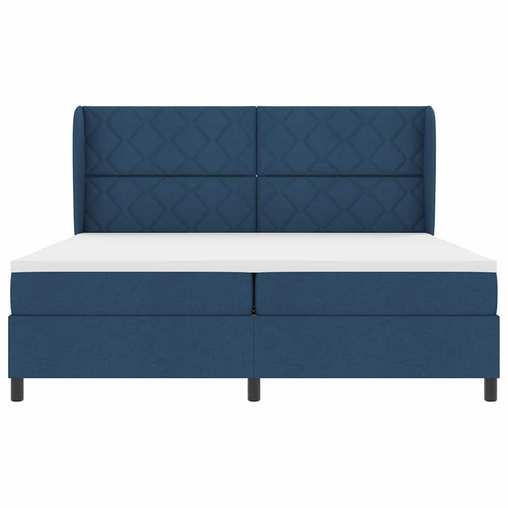 Lit à ressorts avec matelas Bleu 200 x 200 cm tissu