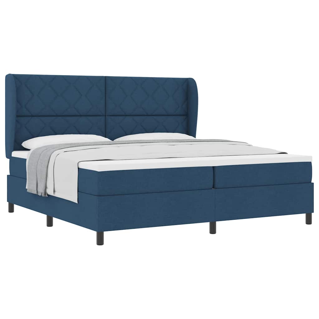 Lit à ressorts avec matelas Bleu 200 x 200 cm tissu