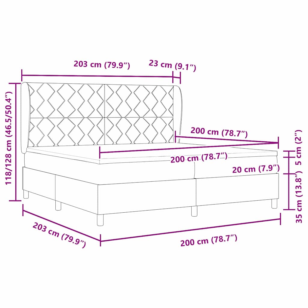 Lit à ressorts avec matelas Bleu 200 x 200 cm tissu
